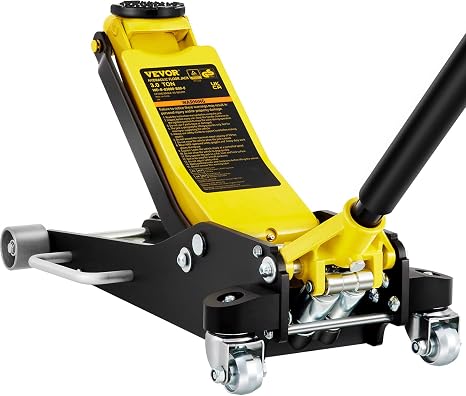 3 Ton Low Profile Aluminum & Steel Racing Floor Jack | Dual Pistons Quick Lift Pump, Sport Utility Vehicle, Lifting Range 3-6/11"-19-11/16", Yellow & Black