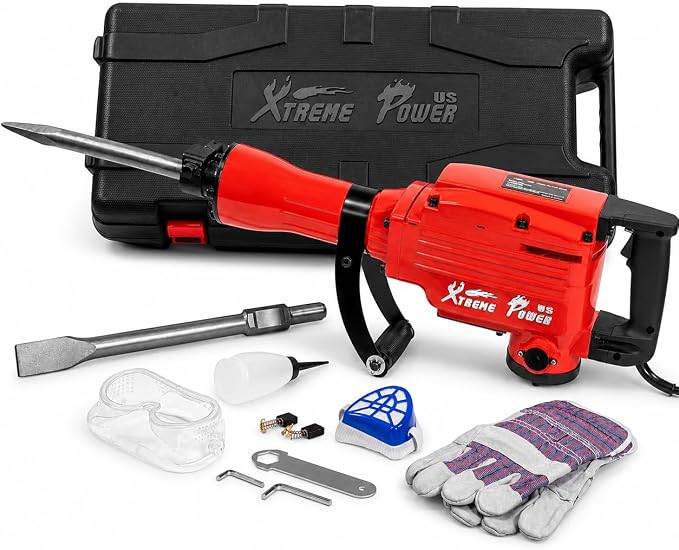 2200W Demolition Jack Hammer Flat Chisel Bull Point Chisel Bits Demo Chipping Hammer Concrete Pavement Breaker DIY Construction Concrete Floor Breaker Punch Drill