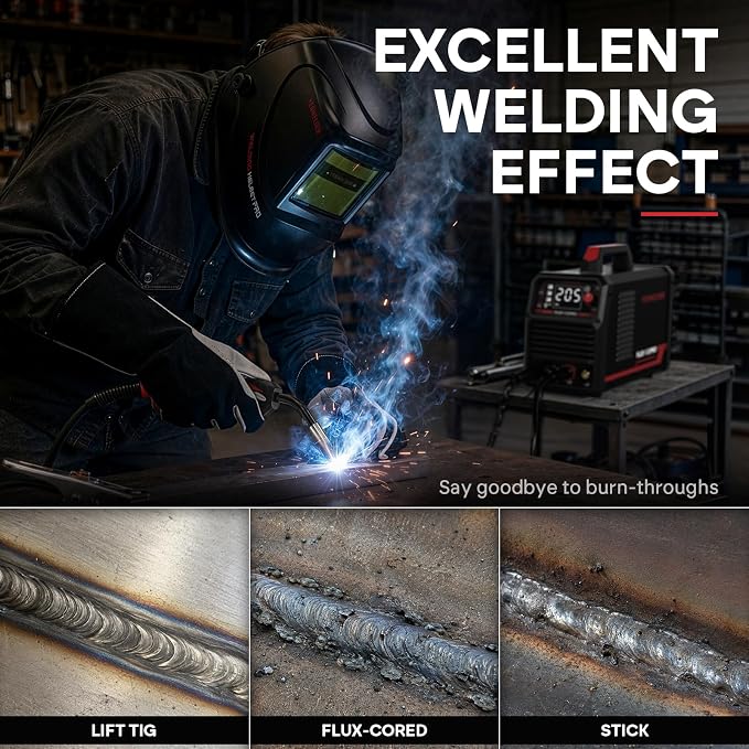135A MIG Welder, 110V Flux Core Gasless MIG/Lift TIG/Stick 3-in-1 | clear digital display, efficient setup, synergic control, beginner friendly, auto repair, DIY jobs, metalworking