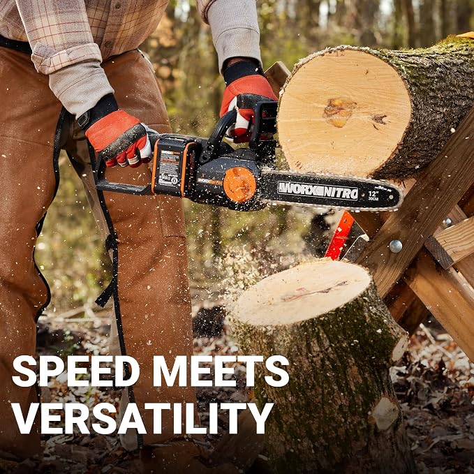 Cordless Chainsaw with Auto-Tension, 20V 10" WG322 | 12.5 ft/s Chain Speed, Weighs 6.2 LBS, Auto-Tension Adjustment, Battery & Charger Included, PowerShare