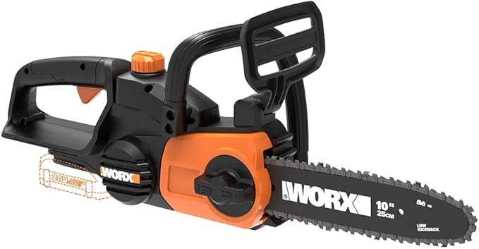 Cordless Chainsaw with Auto-Tension, 20V 10" WG322 | 12.5 ft/s Chain Speed, Weighs 6.2 LBS, Auto-Tension Adjustment, Battery & Charger Included, PowerShare