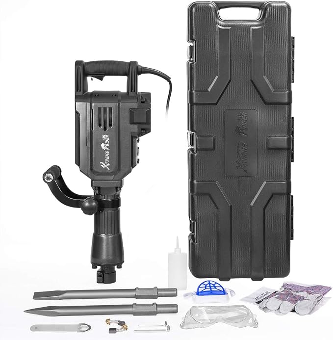 2200W Demolition Jack Hammer Flat Chisel Bull Point Chisel Bits Demo Chipping Hammer Concrete Pavement Breaker DIY Construction Concrete Floor Breaker Punch Drill