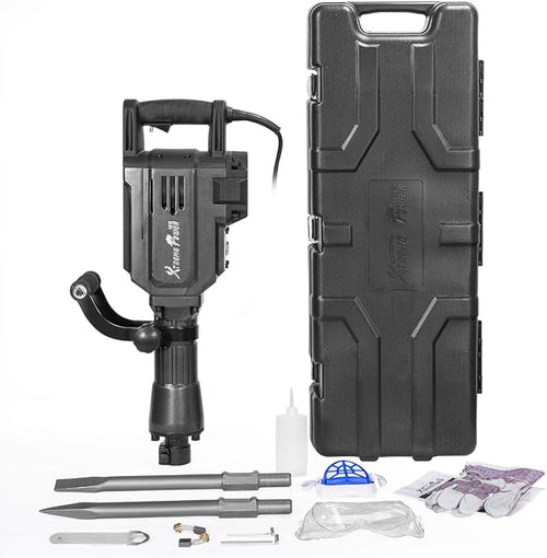 2200W Demolition Jack Hammer Flat Chisel Bull Point Chisel Bits Demo Chipping Hammer Concrete Pavement Breaker DIY Construction Concrete Floor Breaker Punch Drill