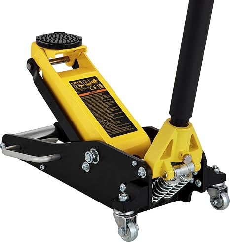 3 Ton Low Profile Aluminum & Steel Racing Floor Jack | Dual Pistons Quick Lift Pump, Sport Utility Vehicle, Lifting Range 3-6/11"-19-11/16", Yellow & Black
