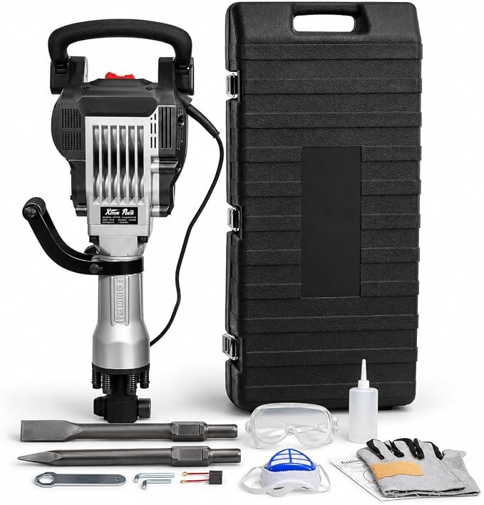 2200W Demolition Jack Hammer Flat Chisel Bull Point Chisel Bits Demo Chipping Hammer Concrete Pavement Breaker DIY Construction Concrete Floor Breaker Punch Drill