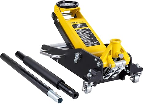 3 Ton Low Profile Aluminum & Steel Racing Floor Jack | Dual Pistons Quick Lift Pump, Sport Utility Vehicle, Lifting Range 3-6/11"-19-11/16", Yellow & Black