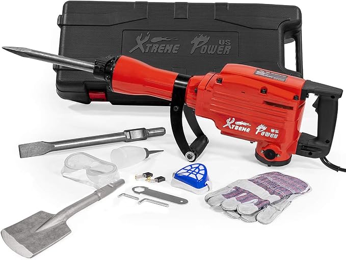2200W Demolition Jack Hammer Flat Chisel Bull Point Chisel Bits Demo Chipping Hammer Concrete Pavement Breaker DIY Construction Concrete Floor Breaker Punch Drill
