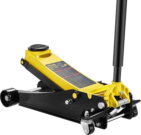 3 Ton Low Profile Aluminum & Steel Racing Floor Jack | Dual Pistons Quick Lift Pump, Sport Utility Vehicle, Lifting Range 3-6/11"-19-11/16", Yellow & Black