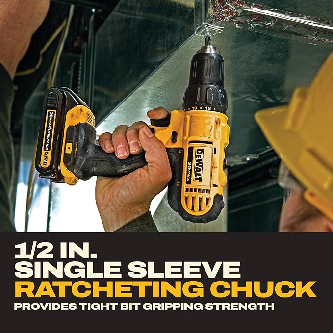 20V Max Cordless Drill Driver Set, 2 Speed, High Performance Motor, Includes 2 XR 1.3Ah Li-Ion Batteries, Charger and Contractor Bag (DCD771C2)