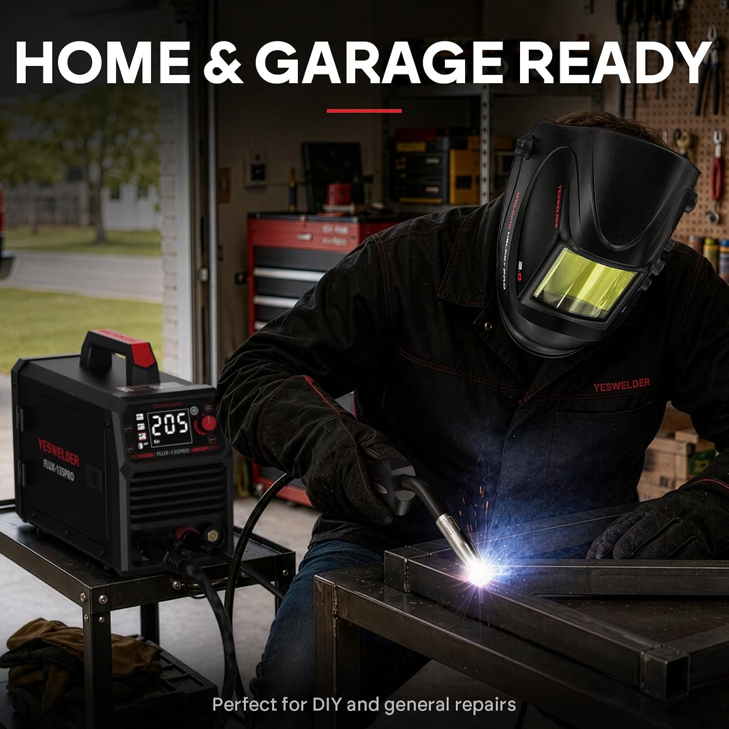 135A MIG Welder, 110V Flux Core Gasless MIG/Lift TIG/Stick 3-in-1 | clear digital display, efficient setup, synergic control, beginner friendly, auto repair, DIY jobs, metalworking