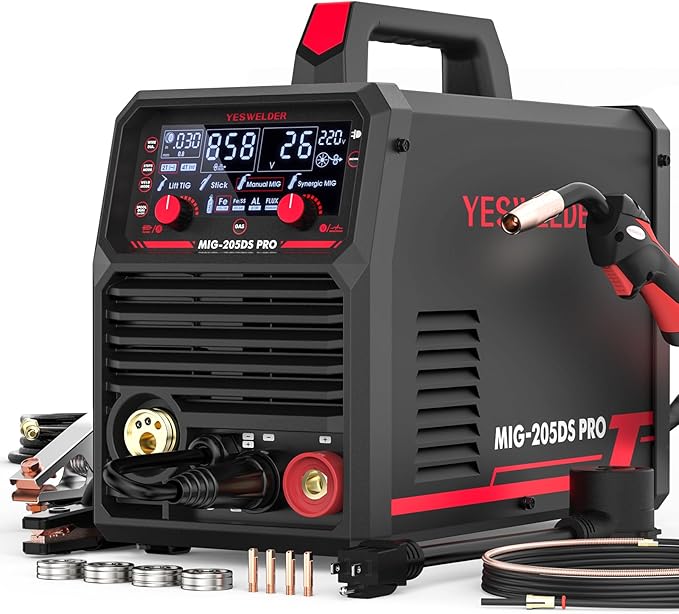 135A MIG Welder, 110V Flux Core Gasless MIG/Lift TIG/Stick 3-in-1 | clear digital display, efficient setup, synergic control, beginner friendly, auto repair, DIY jobs, metalworking