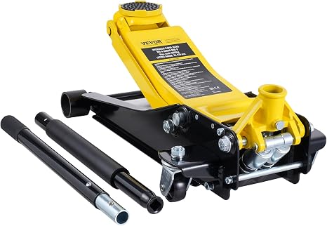 3 Ton Low Profile Aluminum & Steel Racing Floor Jack | Dual Pistons Quick Lift Pump, Sport Utility Vehicle, Lifting Range 3-6/11"-19-11/16", Yellow & Black