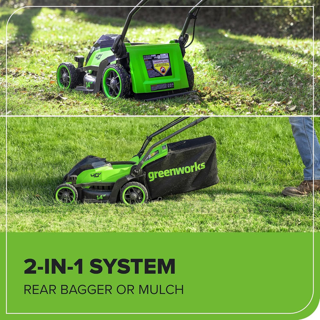 40V 14 in Push Lawn Mower, 4.0 Ah Battery and Charger