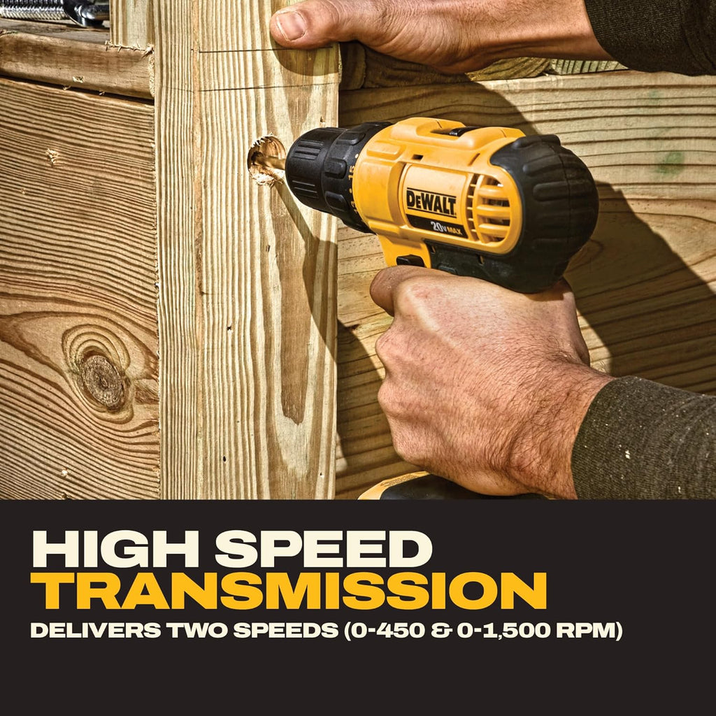 20V Max Cordless Drill Driver Set, 2 Speed, High Performance Motor, Includes 2 XR 1.3Ah Li-Ion Batteries, Charger and Contractor Bag (DCD771C2)