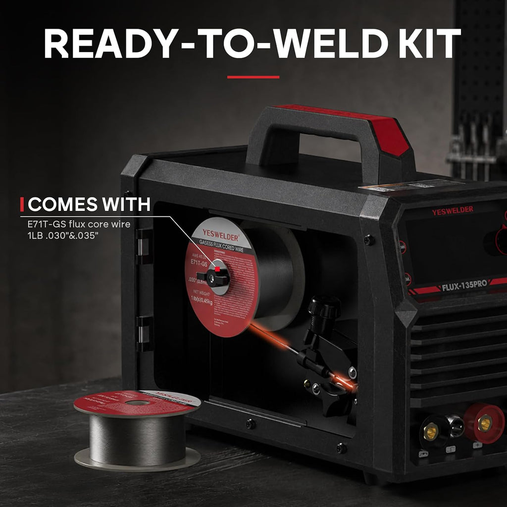 135A MIG Welder, 110V Flux Core Gasless MIG/Lift TIG/Stick 3-in-1 | clear digital display, efficient setup, synergic control, beginner friendly, auto repair, DIY jobs, metalworking