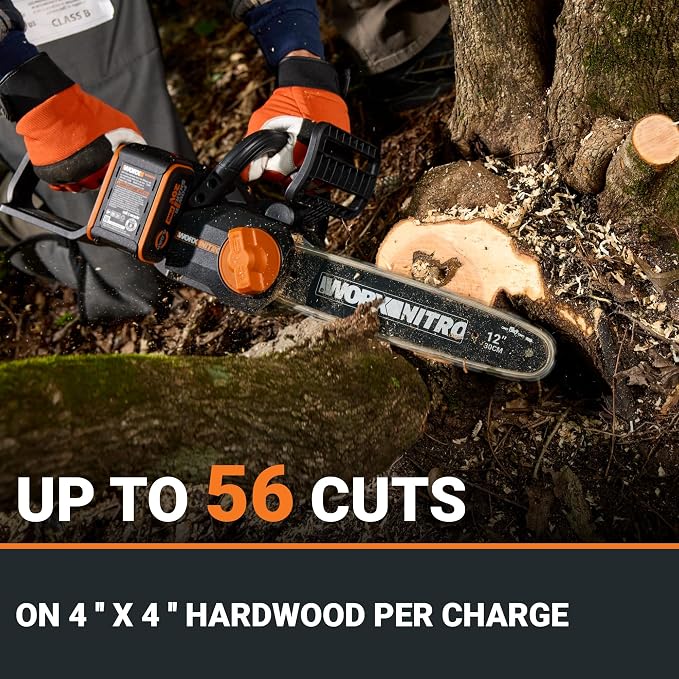 Cordless Chainsaw with Auto-Tension, 20V 10" WG322 | 12.5 ft/s Chain Speed, Weighs 6.2 LBS, Auto-Tension Adjustment, Battery & Charger Included, PowerShare
