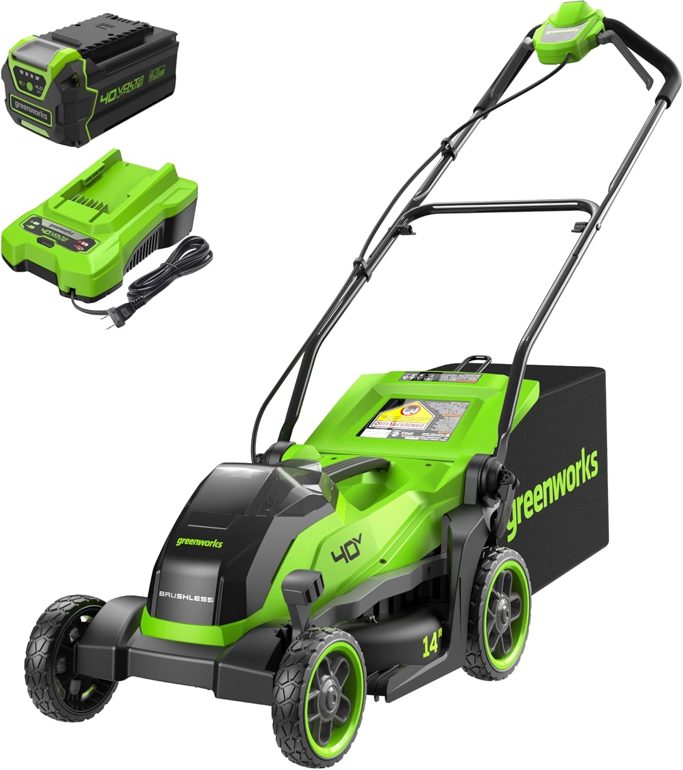 40V 14 in Push Lawn Mower, 4.0 Ah Battery and Charger