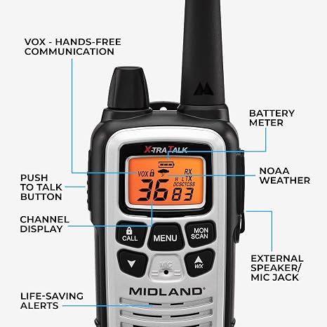 LXT600VP3 FRS License Free Walkie Talkies. Black, 2 Pack | Up to 30 Mile Range Walkie Talkie, 36 Channels, 121 Privacy Codes, NOAA Weather Scan + Alert