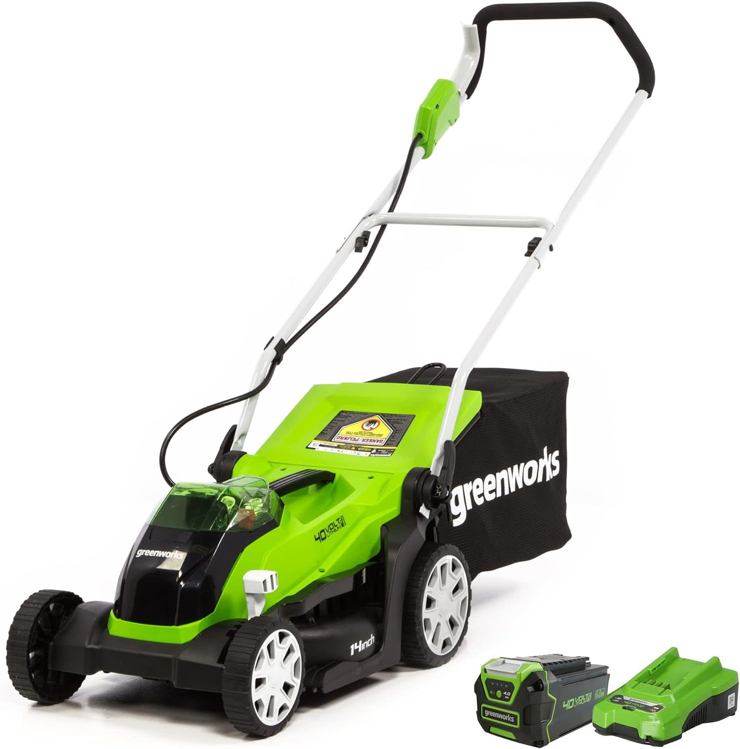 40V 14 in Push Lawn Mower, 4.0 Ah Battery and Charger