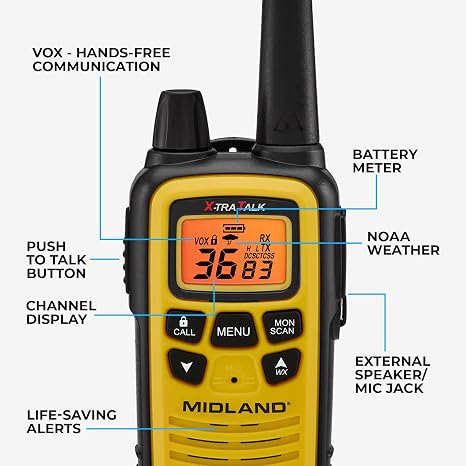 LXT600VP3 FRS License Free Walkie Talkies. Black, 2 Pack | Up to 30 Mile Range Walkie Talkie, 36 Channels, 121 Privacy Codes, NOAA Weather Scan + Alert